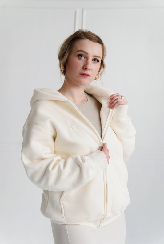 Baiboka Minimalistic Hoodie with Zipper – Cream